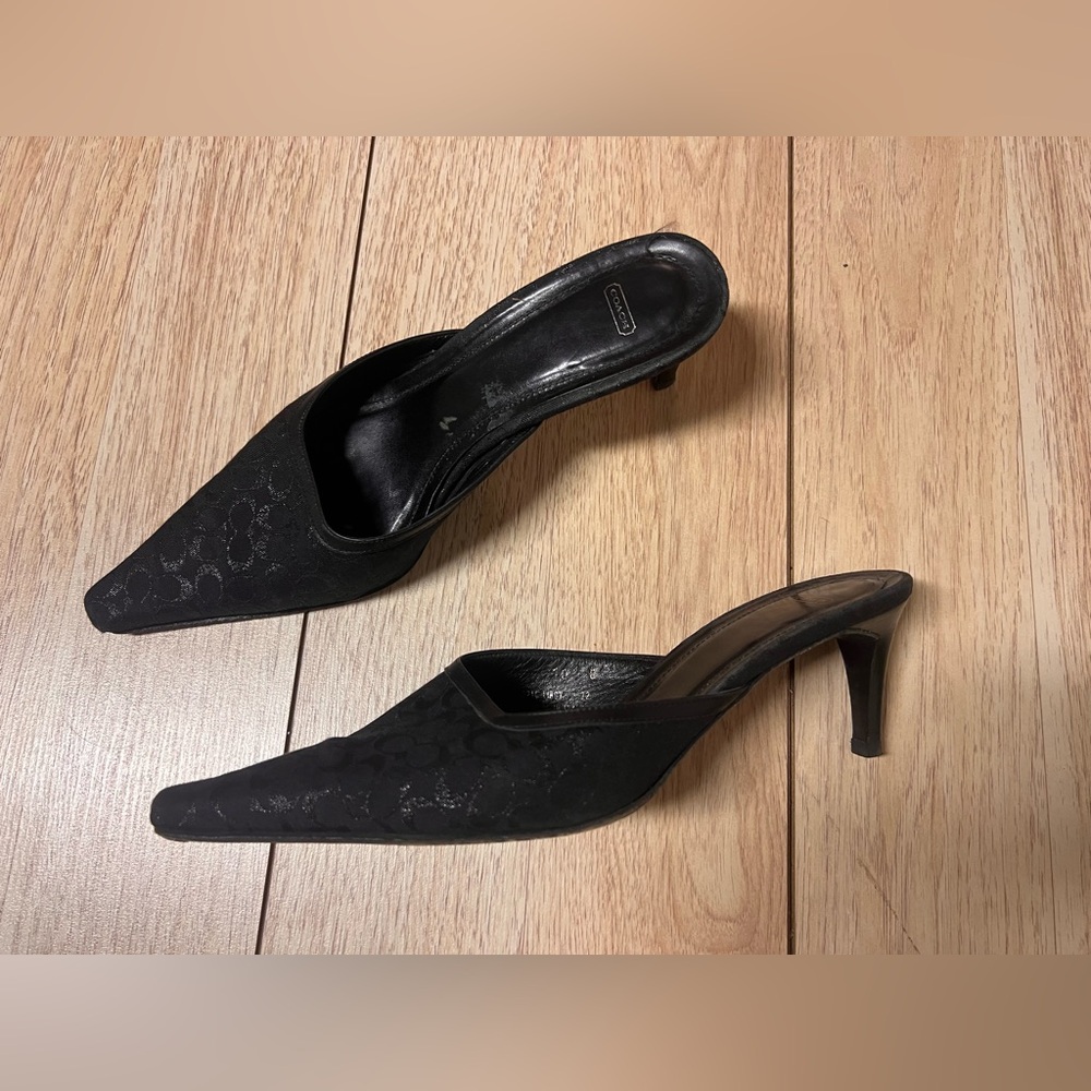Vintage Coach Libby Signature Black Monogram Kitten Heels - Picture 1 of 5